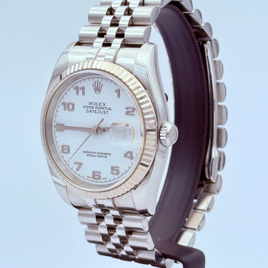 Rolex Datejust 36mm Acciaio e Oro Bianco Quadrante Bianco Numeri Arabi Bracciale Jubilee