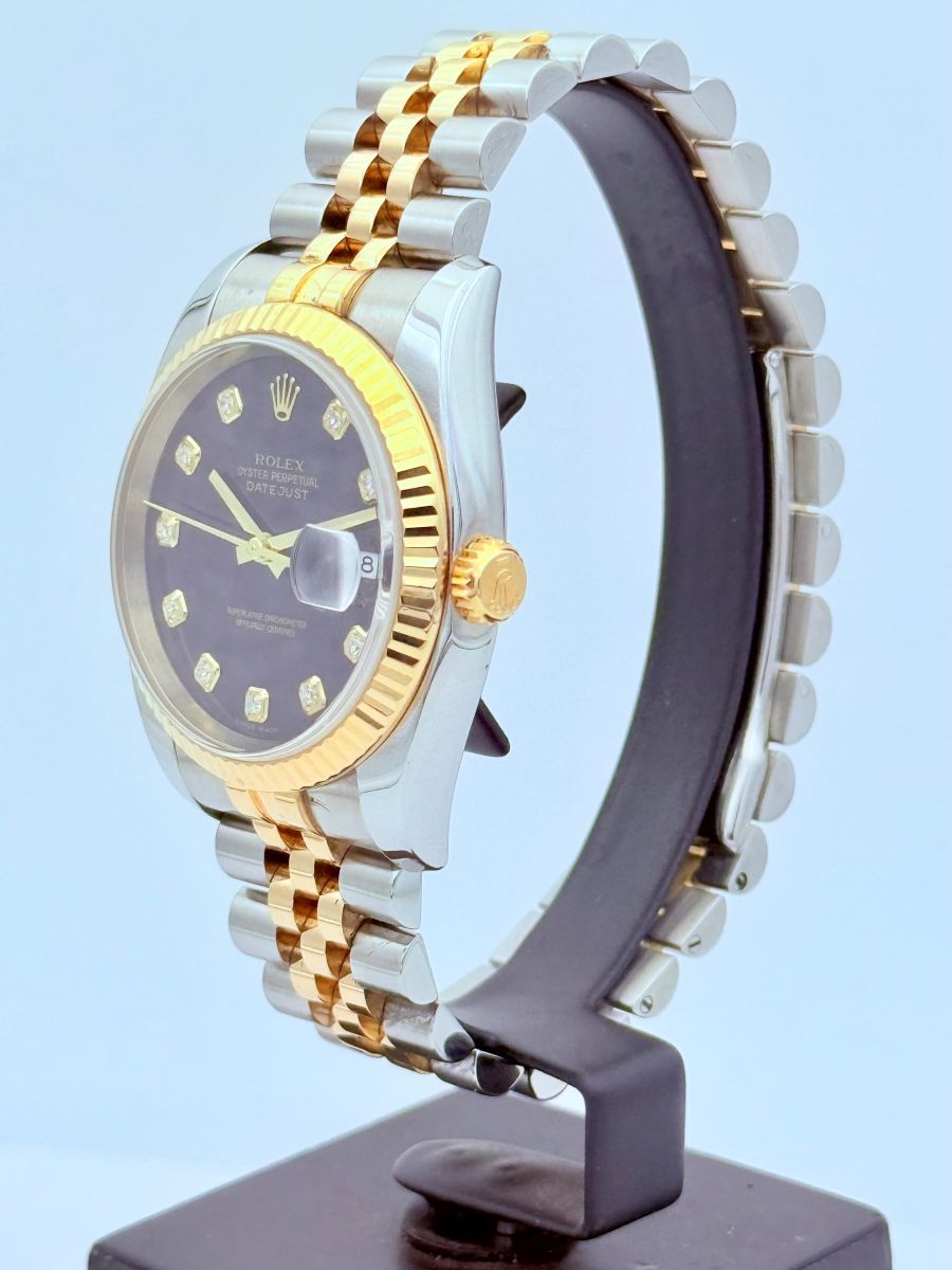 Rolex Datejust 36 Bicolore Oro Giallo e Acciaio con Quadrante Nero Diamantato e Bracciale Jubilee