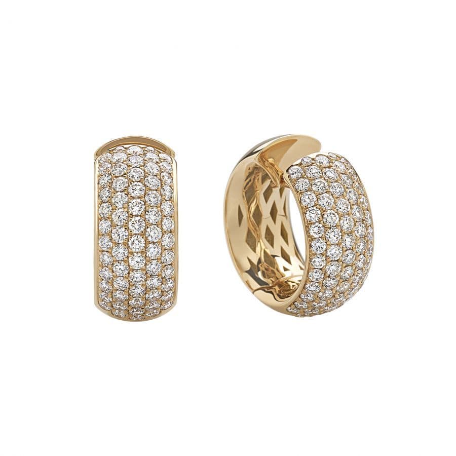 Orecchini a Cerchio in Oro Rosa 18k con Pavé di Diamanti Taglio Brillante