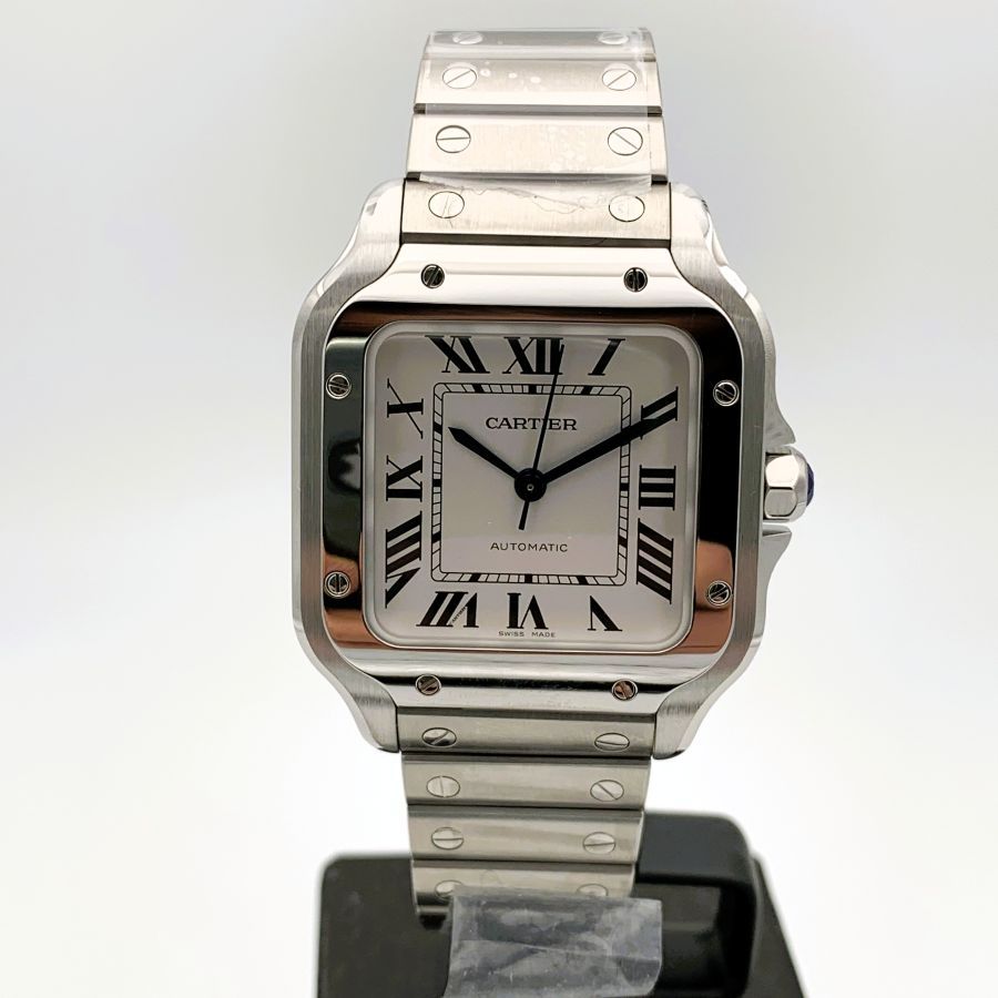 Cartier Santos Modello Medio Quadrante Opalino Argentato Orologio da Uomo WSSA0029