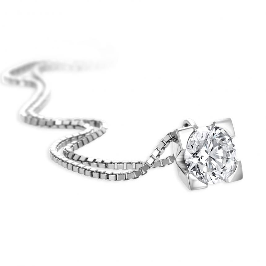 Girocollo Solitario Giorgio Visconti in Oro Bianco con Diamante e Dettaglio Laterale