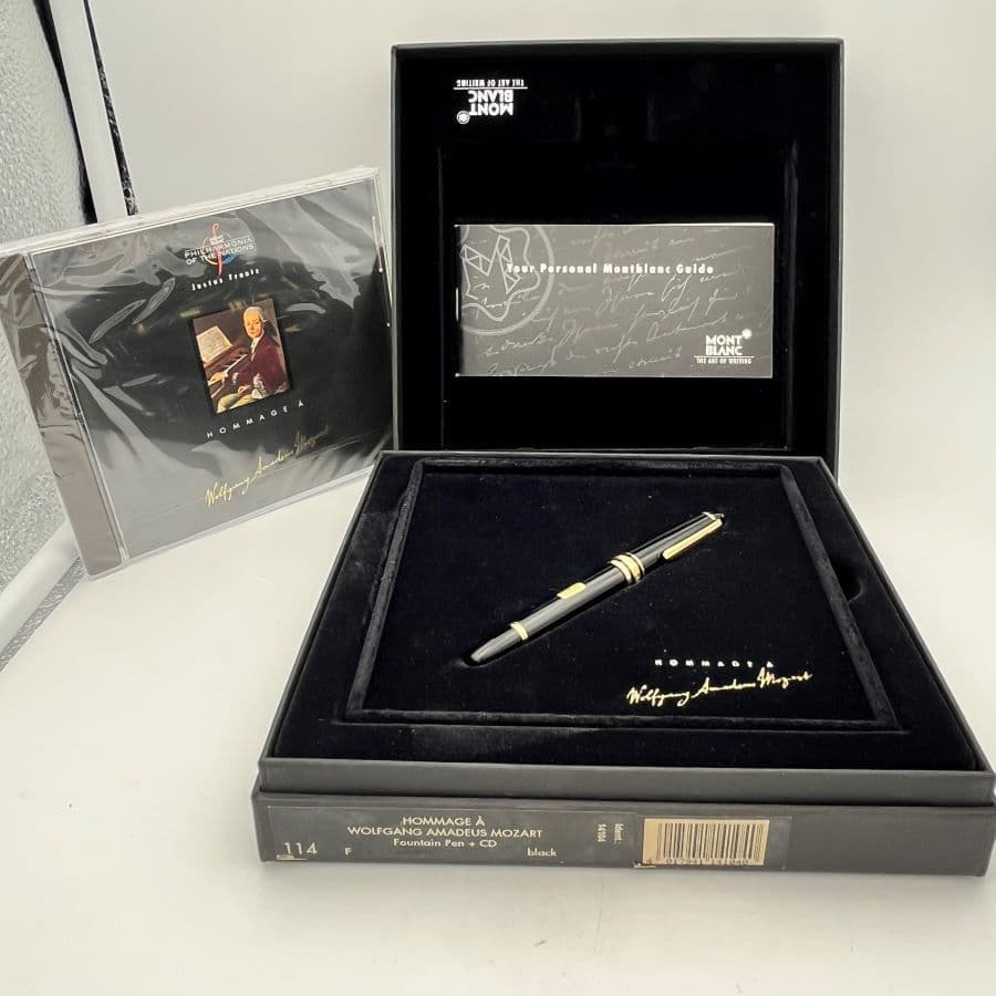 Montblanc Meisterstück Mozart Penna Stilografica Edizione Speciale in Resina Nera e Dettagli Dorati - Full Set NOS