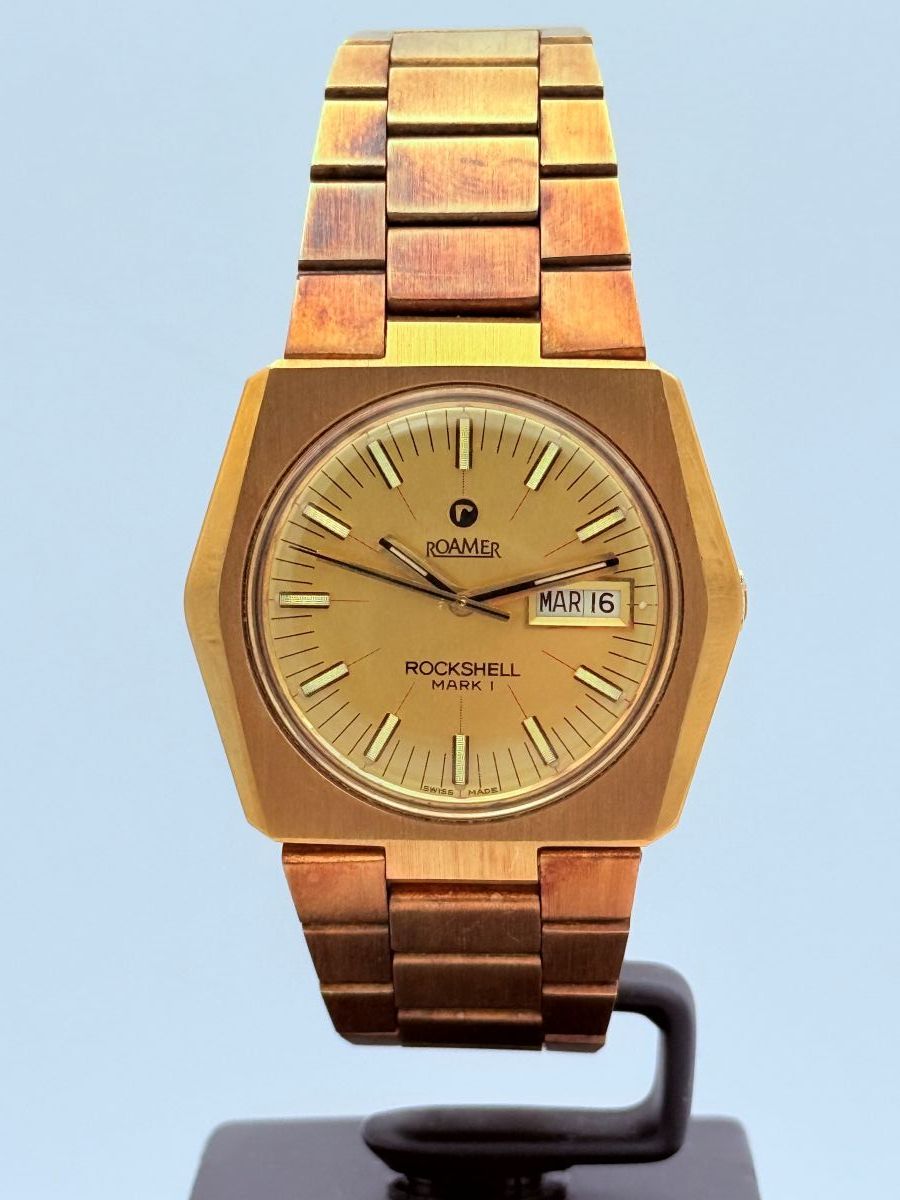 Roamer Rockshell Mark I Automatico Placcato Oro NOS Nuovo