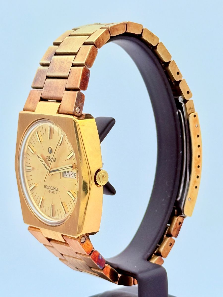 Roamer Rockshell Mark I Automatico Placcato Oro NOS Nuovo