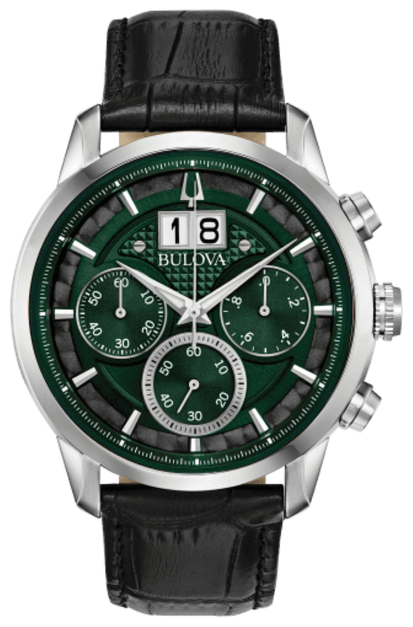 Bulova Sutton Cronografo con Quadrante Verde e Cinturino in Pelle Nero 96B310