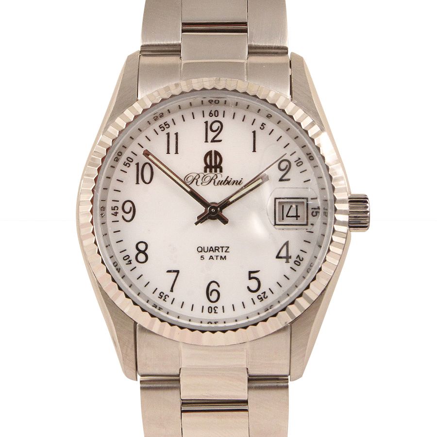 Orologio RRubini Date Classic 39mm in Acciaio con Quadrante Bianco