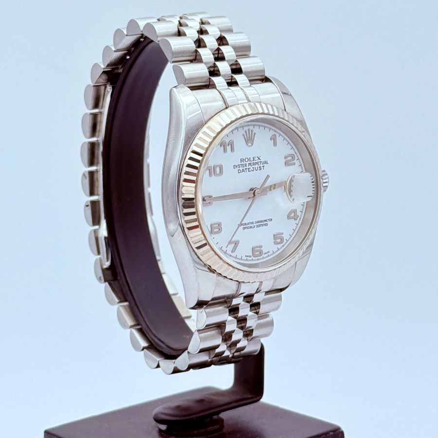 Rolex Datejust 36mm Acciaio e Oro Bianco Quadrante Bianco Numeri Arabi Bracciale Jubilee