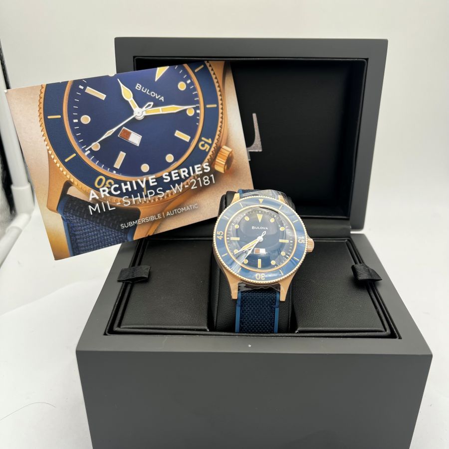 Bulova Mil Ships Edizione Speciale 150° Anniversario Automatico Quadrante Blu Orologio 98A325