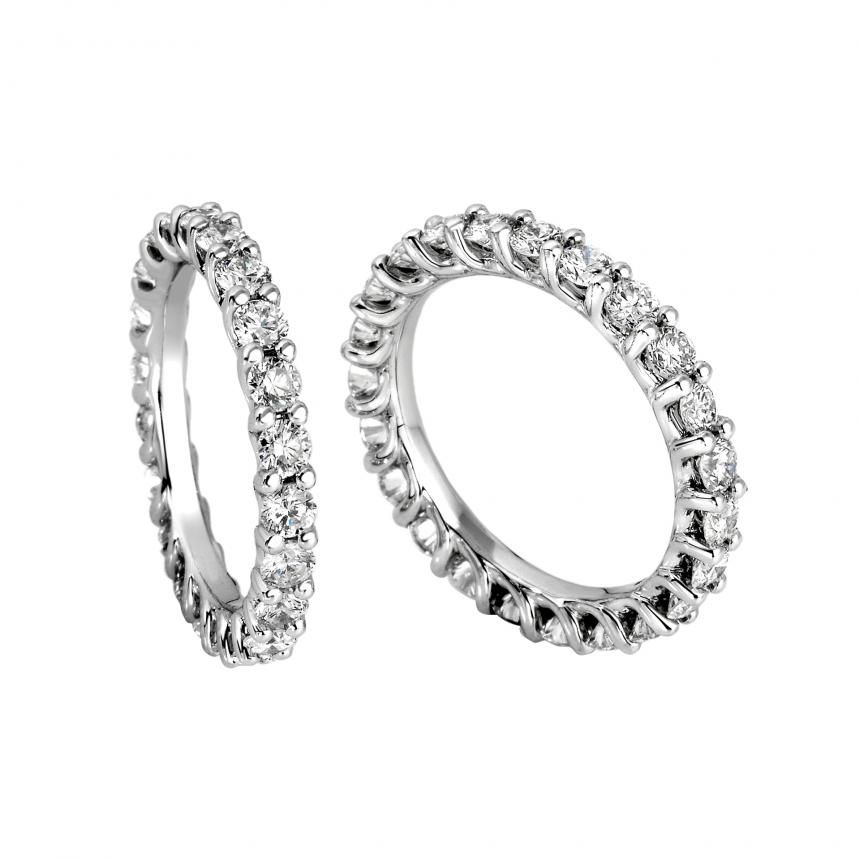 Anello Fede a Giro Intera Giorgio Visconti in Oro Bianco 18k con Diamanti Taglio Brillante