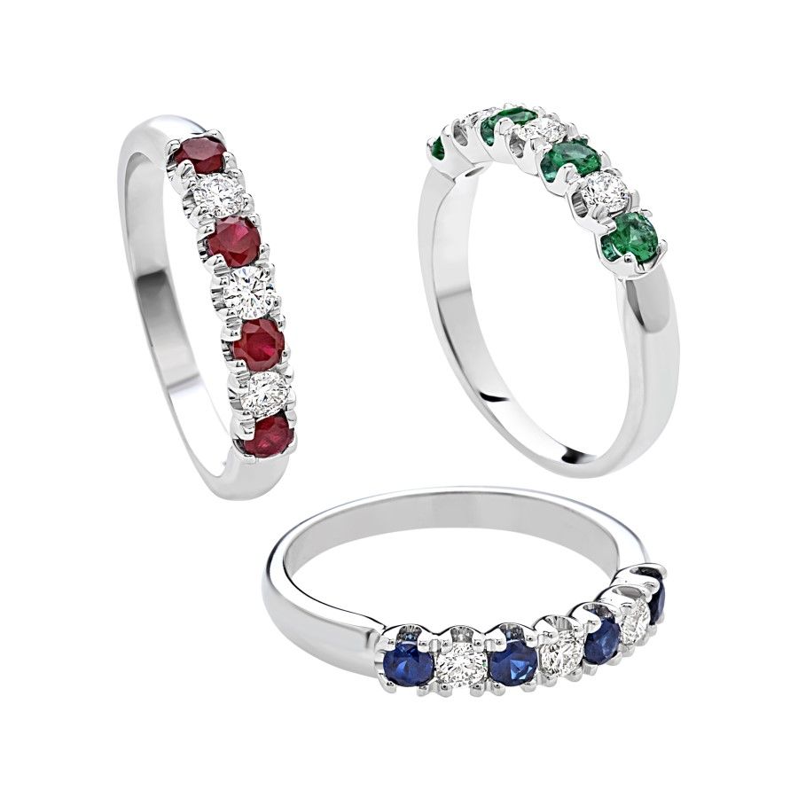 Giorgio Visconti Fede in Oro Bianco con Diamanti, Rubini, Smeraldi e Zaffiri