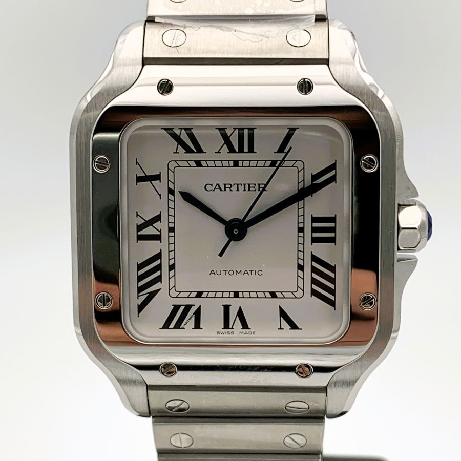 Cartier Santos Modello Medio Quadrante Opalino Argentato Orologio da Uomo WSSA0029