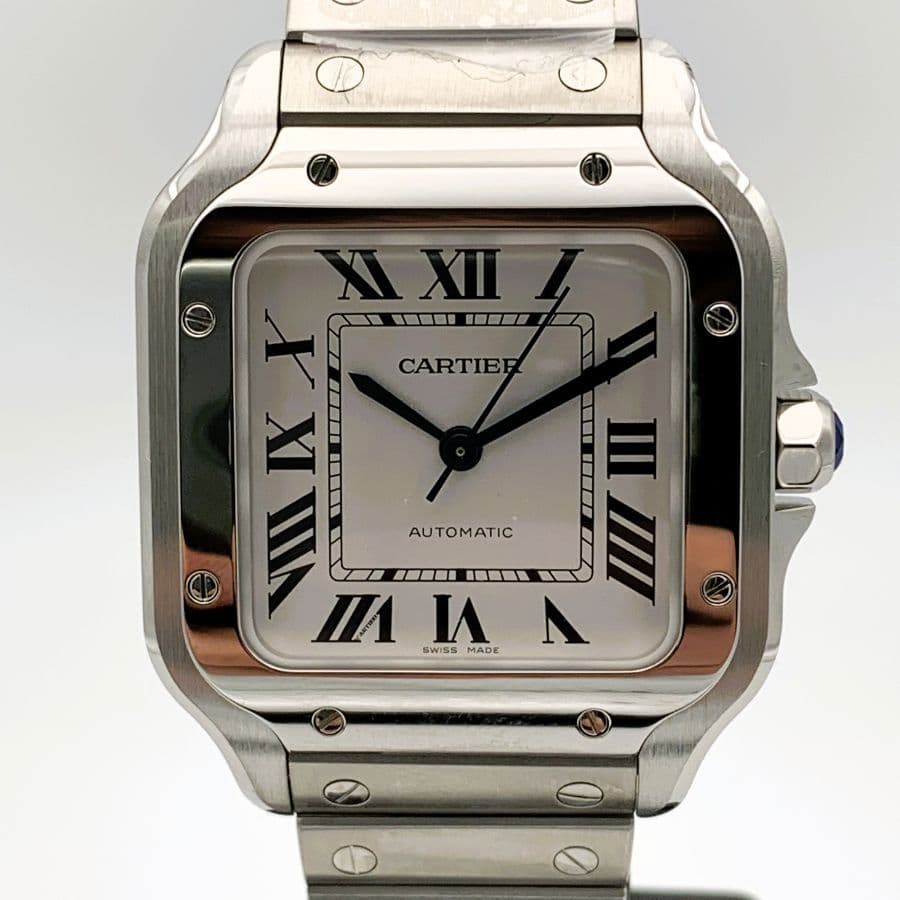 Cartier Santos Modello Medio Quadrante Opalino Argentato Orologio da Uomo WSSA0029