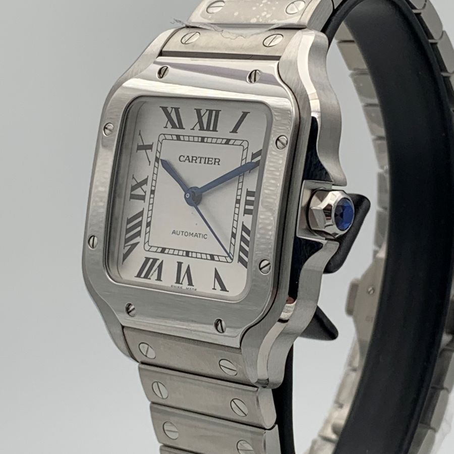 Cartier Santos Modello Medio Quadrante Opalino Argentato Orologio da Uomo WSSA0029