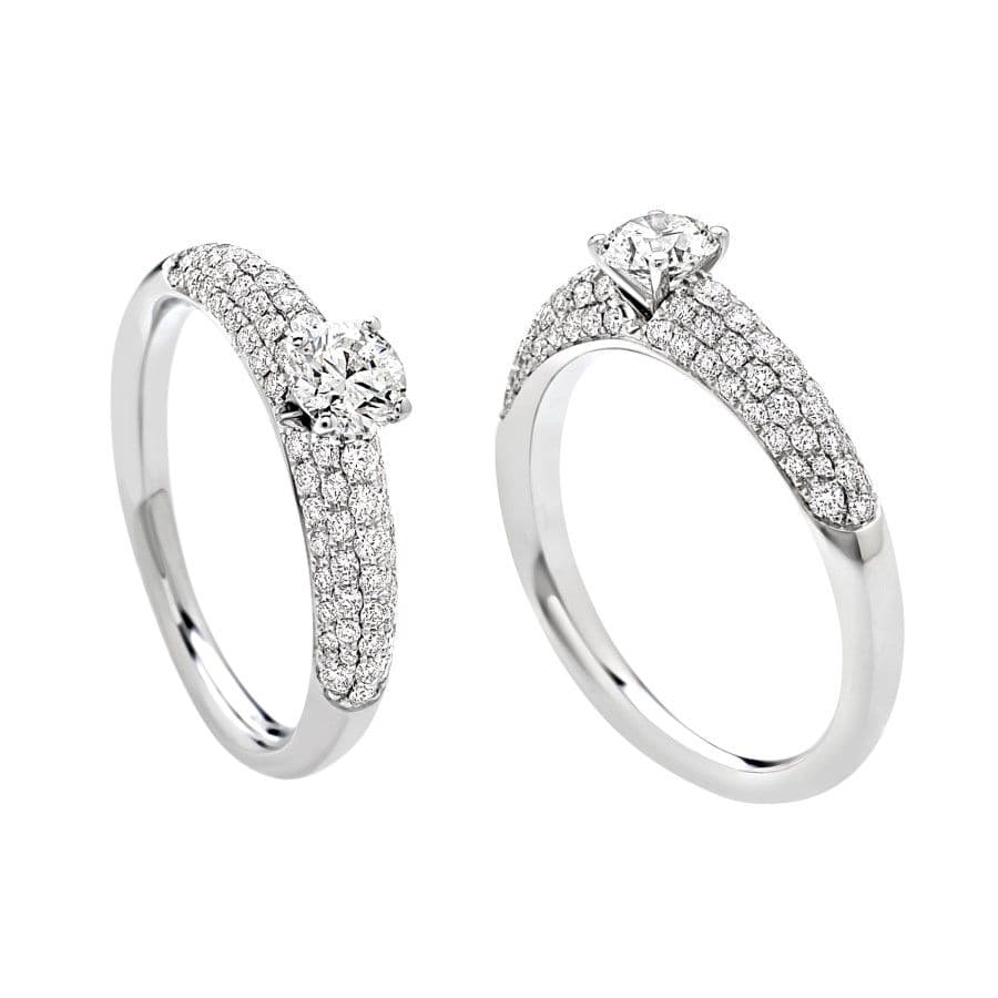 Anello Solitario Giorgio Visconti in Oro Bianco con Diamante e Pavé