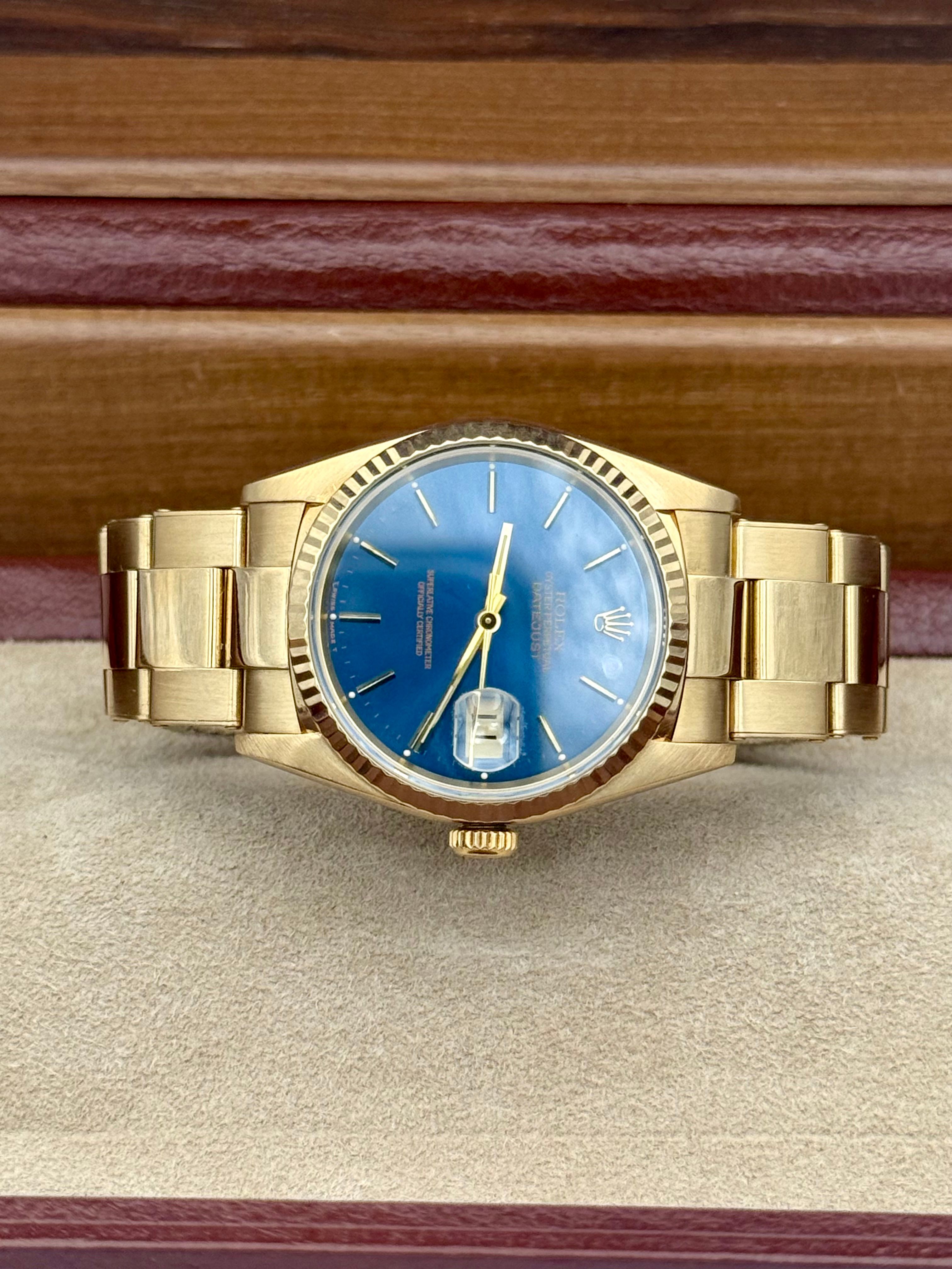 Rolex Datejust 16238 in oro giallo 18ct con bracciale Jubilee e quadrante blu
