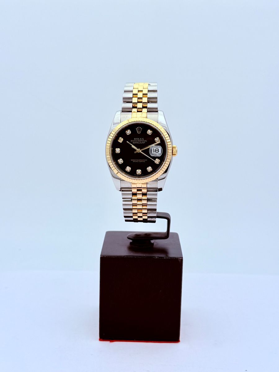 Rolex Datejust 36 Bicolore Oro Giallo e Acciaio con Quadrante Nero Diamantato e Bracciale Jubilee
