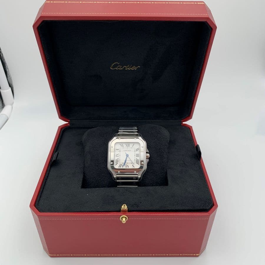 Cartier Santos Modello Medio Quadrante Opalino Argentato Orologio da Uomo WSSA0029