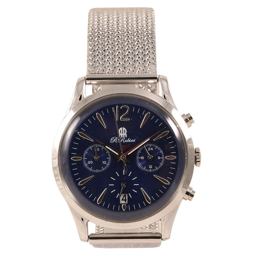 RRubini Orologio Chrono Vintage 70° in Acciaio con Quadrante Blu
