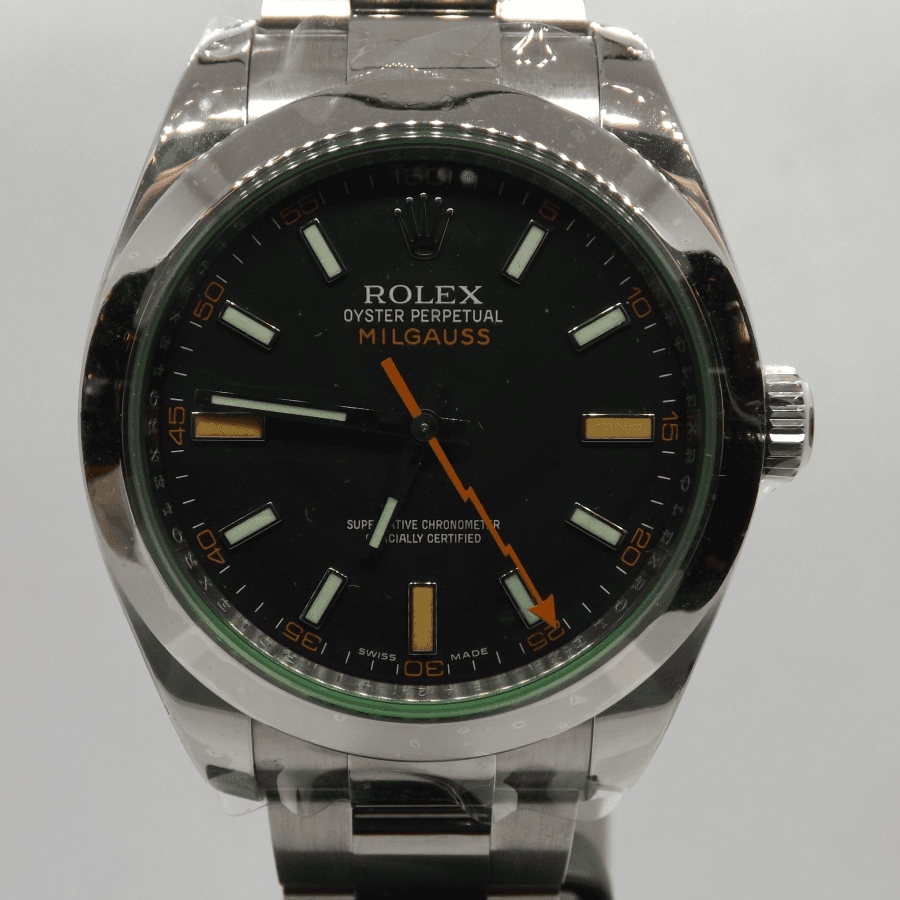 Rolex Oyster Perpetual Milgauss 116400GV Quadrante Z-Blue Vetro Verde