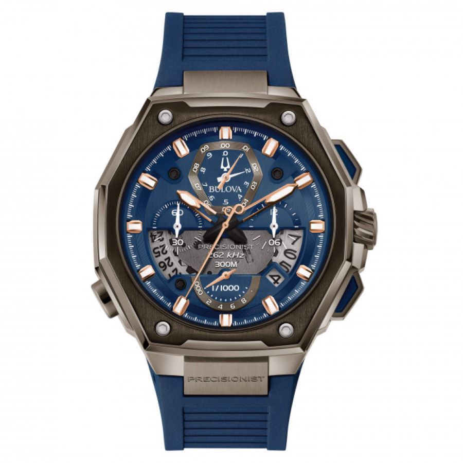 Bulova Precisionist Series X Cronografo Quadrante Blu Cinturino Gomma Uomo 98B357