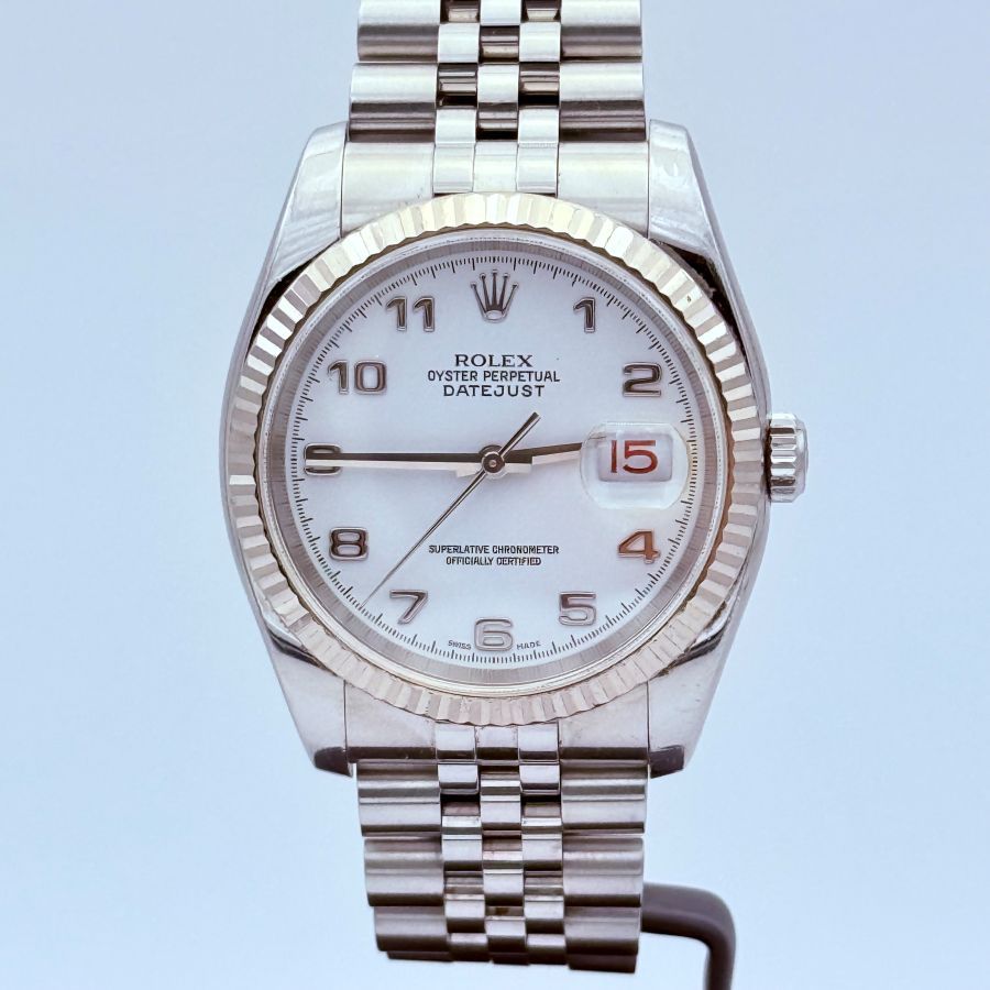 Rolex Datejust 36mm Acciaio e Oro Bianco Quadrante Bianco Numeri Arabi Bracciale Jubilee