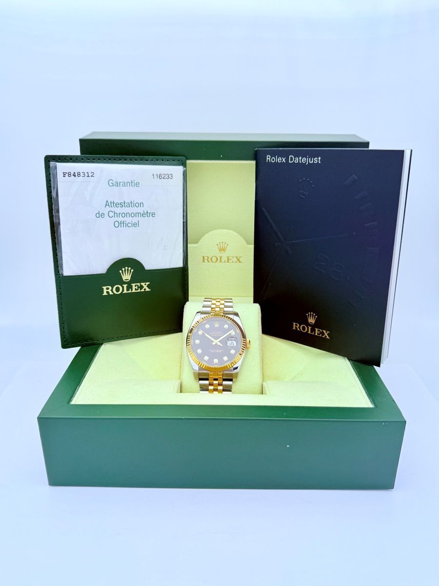 Rolex Datejust 36 Bicolore Oro Giallo e Acciaio con Quadrante Nero Diamantato e Bracciale Jubilee
