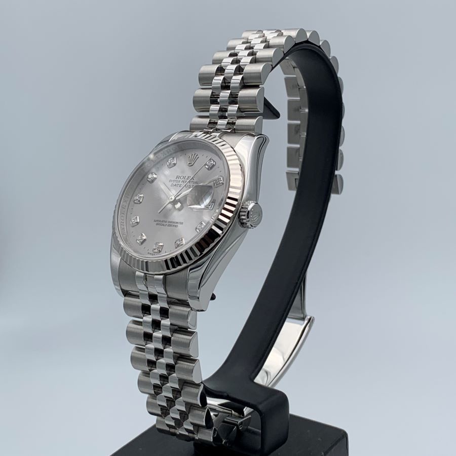 Rolex Datejust 36mm Referenza 116234 in Acciaio e Oro Bianco con Quadrante Argento Diamantato, Anno 2010