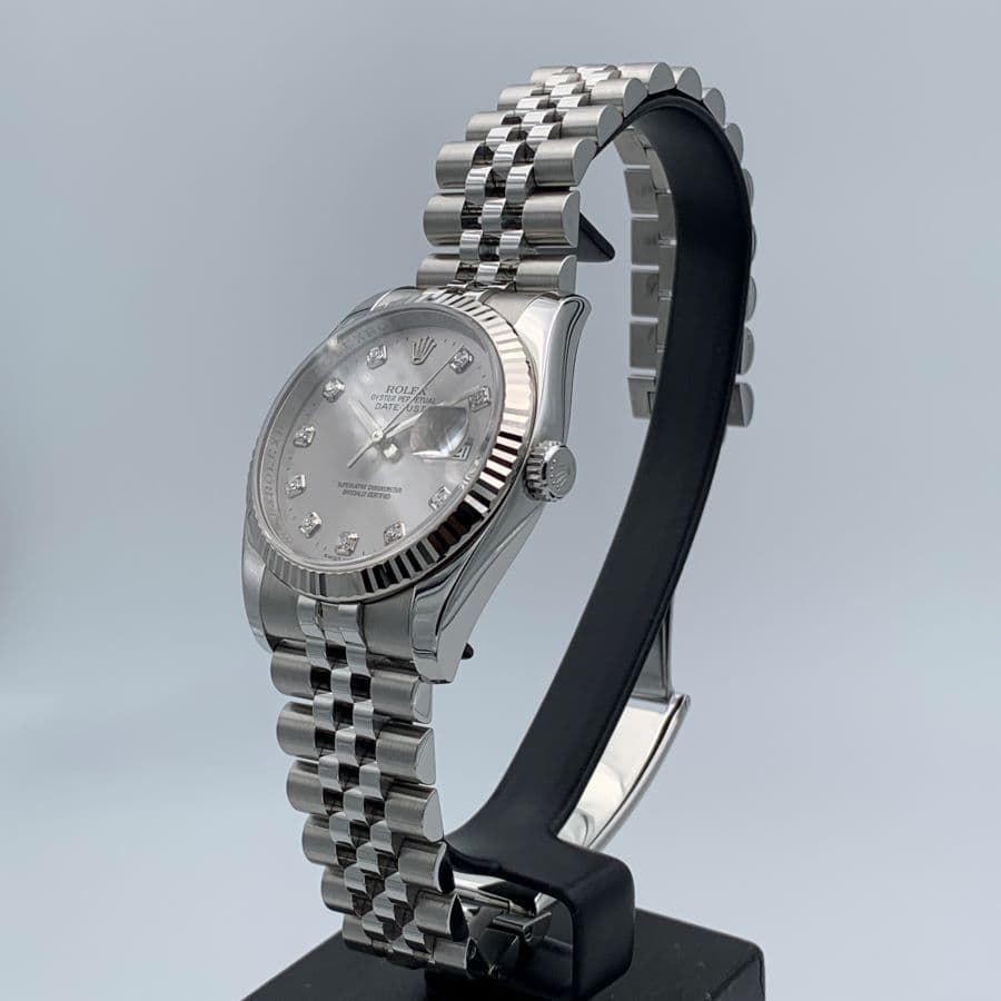 Rolex Datejust 36mm Referenza 116234 in Acciaio e Oro Bianco con Quadrante Argento Diamantato, Anno 2010