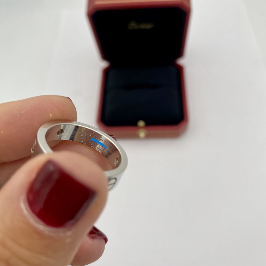 Anello Cartier LOVE in oro bianco 18kt con 3 diamanti, Misura 59