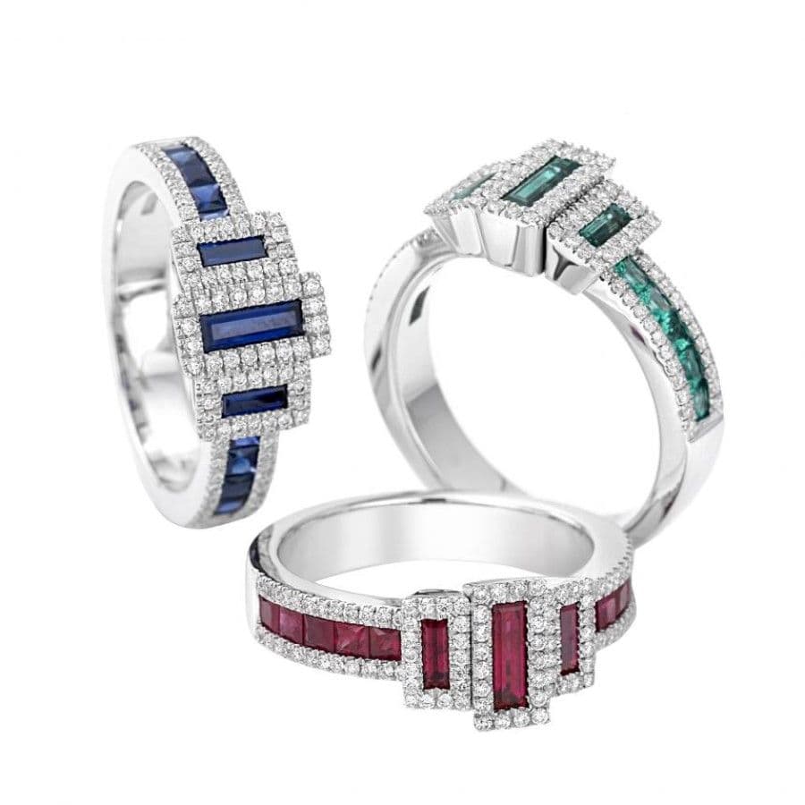 Anello Trilogy Giorgio Visconti in Oro Bianco con Smeraldo Rettangolare e Diamanti