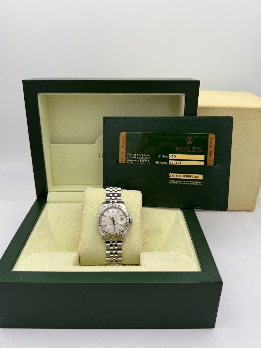 Rolex Lady-Datejust 179174 con quadrante grigio a indici, anno 2012