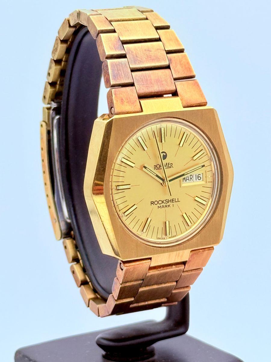 Roamer Rockshell Mark I Automatico Placcato Oro NOS Nuovo