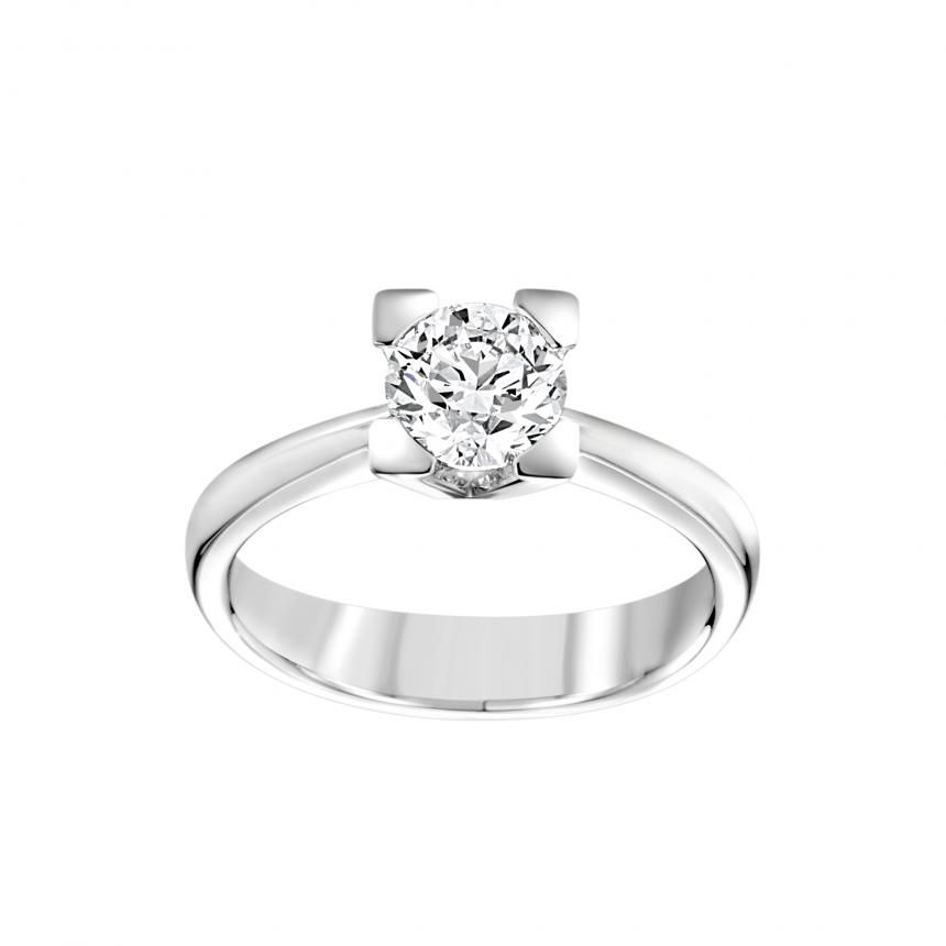 Anello Solitario Giorgio Visconti in Oro Bianco con Diamante Taglio Brillante e Diamanti Laterali
