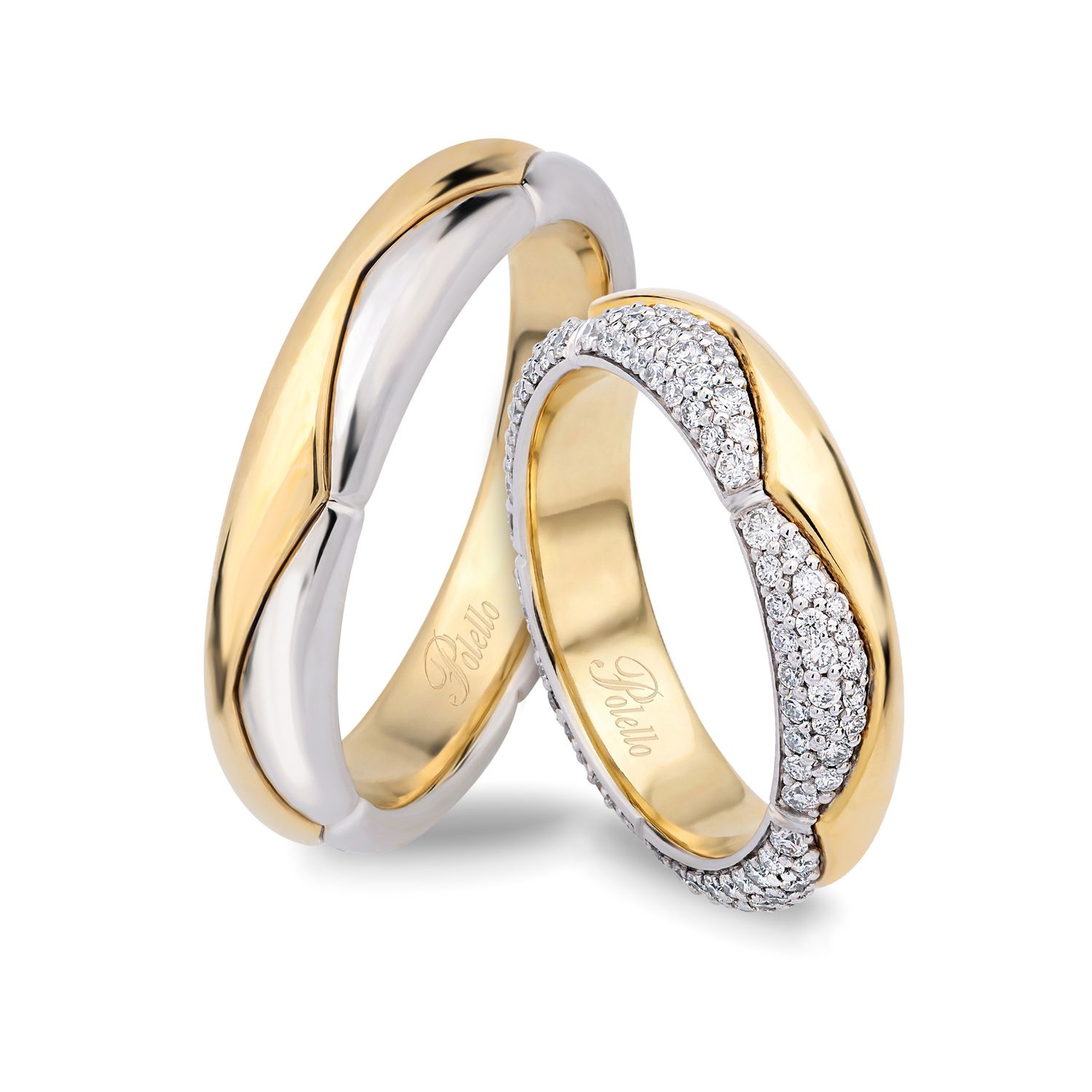 Fede Nuziale Polello in Oro Giallo 18k, Platino 950 e Diamanti