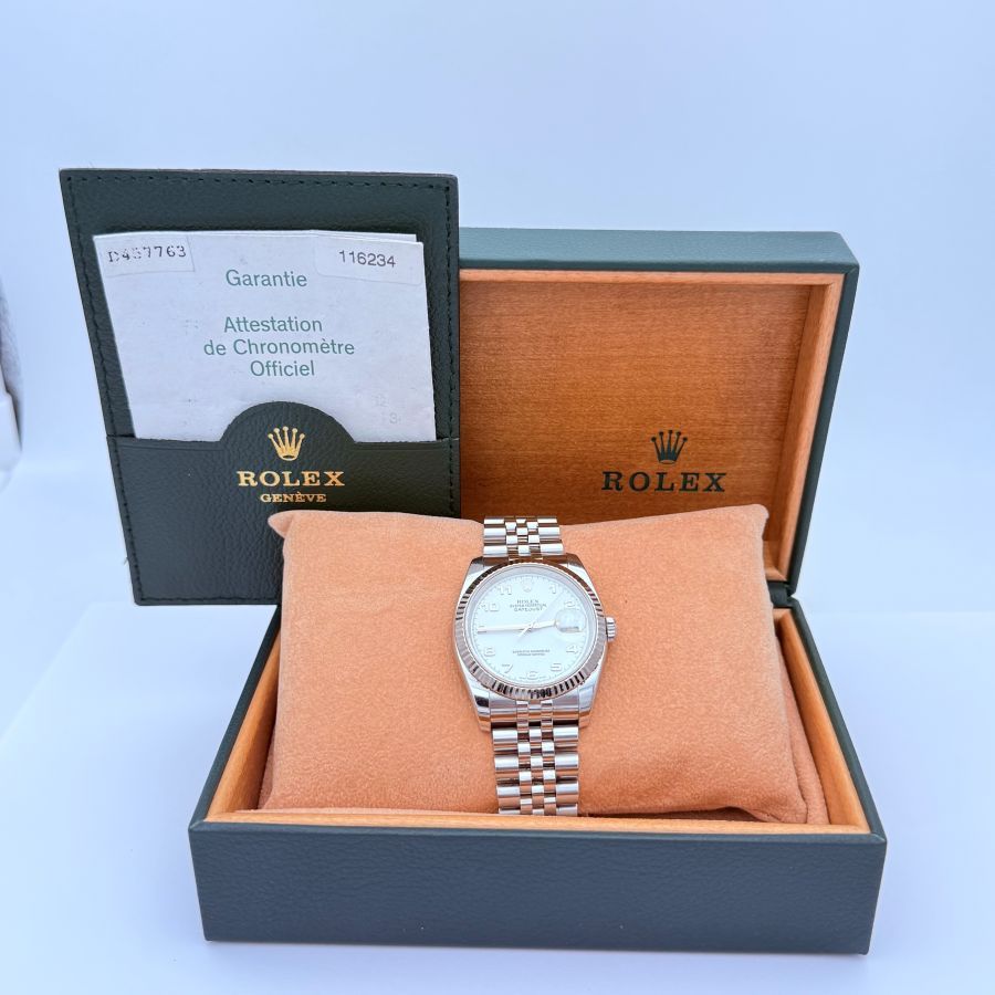 Rolex Datejust 36mm Acciaio e Oro Bianco Quadrante Bianco Numeri Arabi Bracciale Jubilee