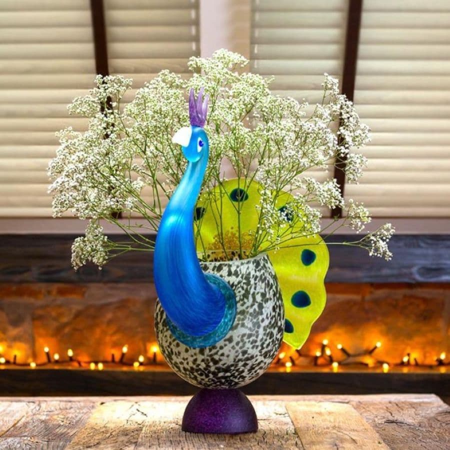 Borowski Hand-Blown Glass Peacock Decorative Sculpture, Studio Line Collection