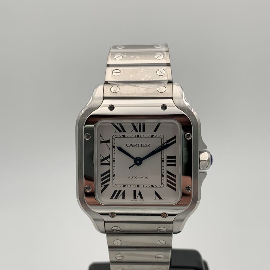 Cartier Santos Modello Medio Quadrante Opalino Argentato Orologio da Uomo WSSA0029