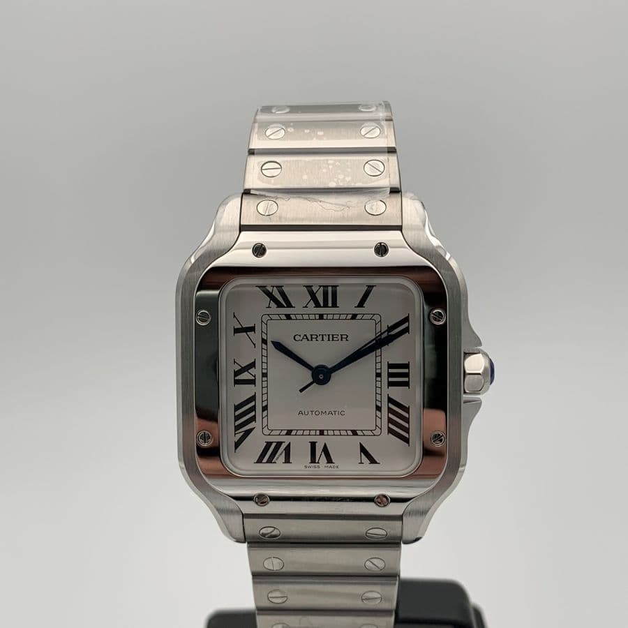 Cartier Santos Modello Medio Quadrante Opalino Argentato Orologio da Uomo WSSA0029