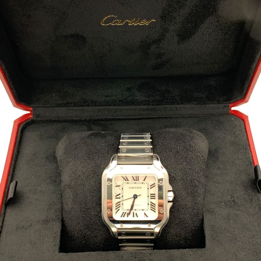 Cartier Santos Modello Medio Quadrante Opalino Argentato Orologio da Uomo WSSA0029