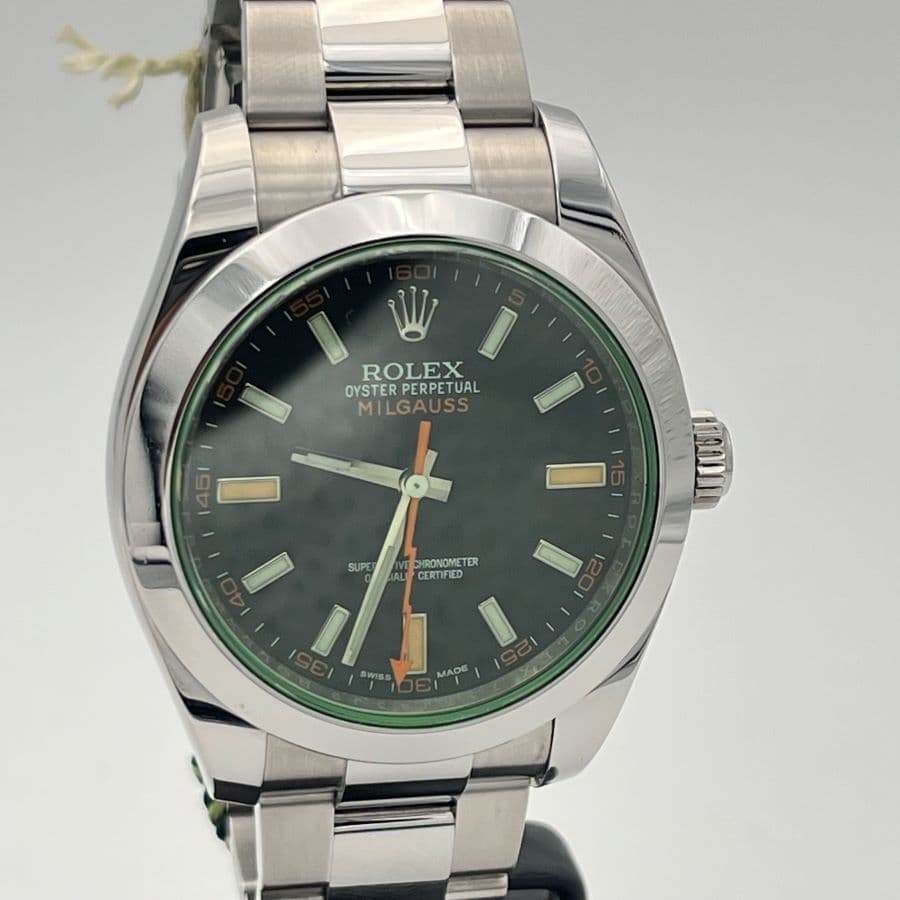 Rolex Oyster Perpetual Milgauss 116400GV Quadrante Z-Blue Vetro Verde
