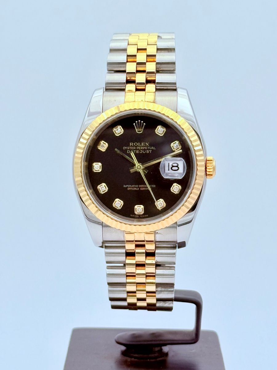 Rolex Datejust 36 Bicolore Oro Giallo e Acciaio con Quadrante Nero Diamantato e Bracciale Jubilee